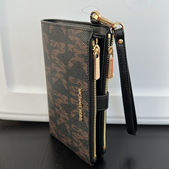 Michael Kors MK print double zip wallet wristlet phone holder - Picture 4 of 6